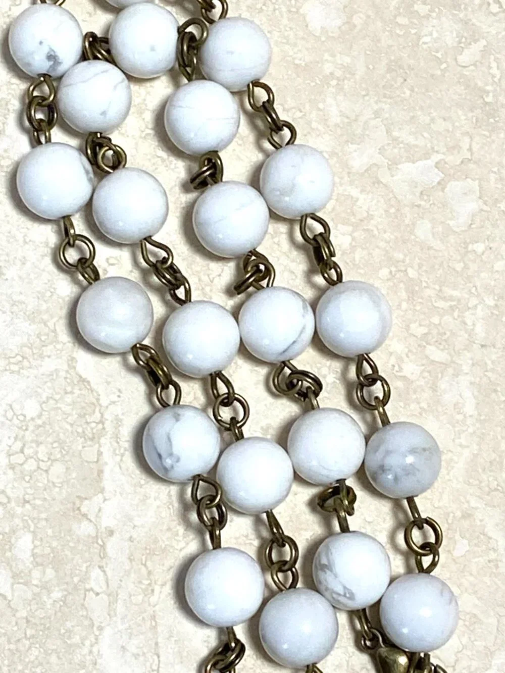 Genuine White Magnesite Short Necklace, Natural Gemstone & Bronze Round Mushroom - Picture 8 of 14